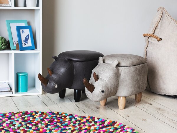 Zvířecí stolička s úložným prostorem RHINO Umělá kůže Světle šedá Nosorožec
