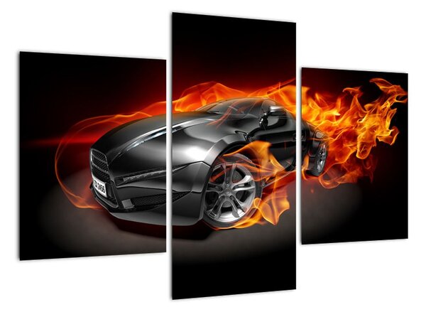 Obraz hořící auto (90x60cm)