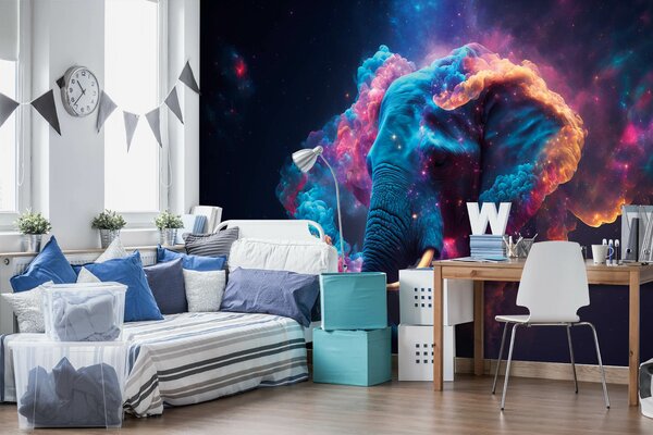 DIMEX | Vliesová fototapeta na zeď Elephant MS-5-AI-0003 | 375 x 250 cm | černá, oranžová, růžová, modrá