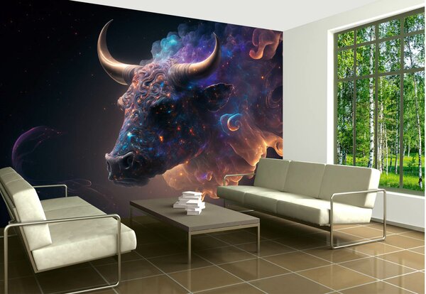 DIMEX | Vliesová fototapeta na zeď Horned Bull MS-5-AI-0002 | 375 x 250 cm | černá, oranžová, fialová