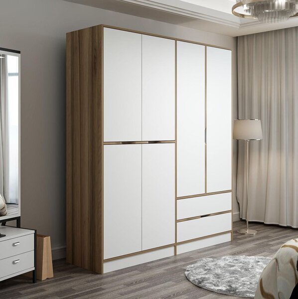 Šatní skříň Erich 3 (ořech + bílá). Akce -24%