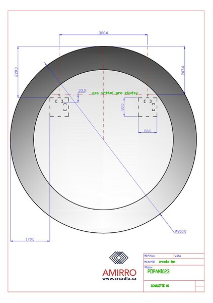 SCARLETTE kulaté zrcadlo do koupelny pokoje ložnice šatny na chodbu předsíň průměr 80 cm 800 mm AMIRRO 411-378