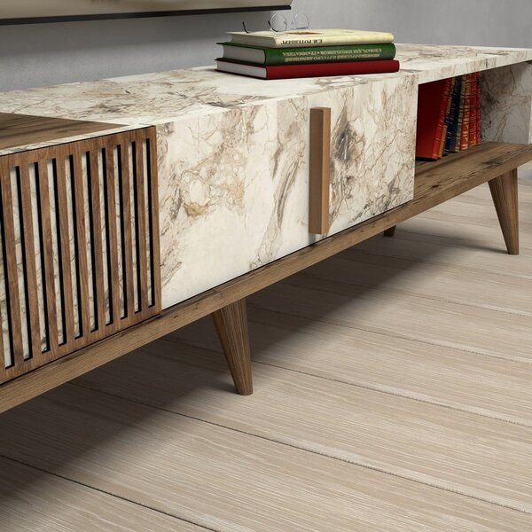 TV stolek v dekoru mramoru v přírodní barvě 180x40 cm Milan – Kalune Design
