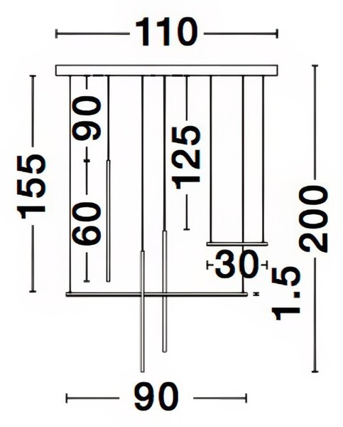 Černé kovové závěsné LED světlo Nova Luce Elettra 110 cm