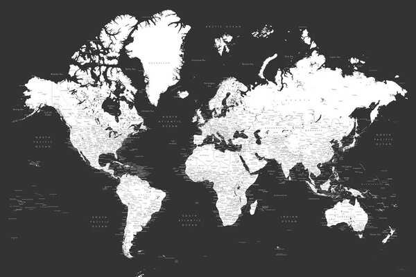 Plakát, Obraz - Blursbyai - Black and white world map