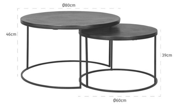 Richmond Kovový set konferenčních stolků Bolder 60/80 cm