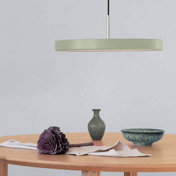 UMAGE Závěsné světlo LED Asteria Medium světle zelené/mosazné Ø 43 cm, stmívatelný, Zelená, Obývací pokoj / jídelna, Hliník, Design