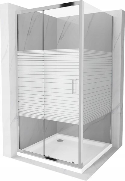 Mexen Apia sprchový kout s posuvnými dveřmi 100 x 100 cm, čiré sklo/pásy-chromový profil + sprchová vanička, 840-100-100-01-20-4010