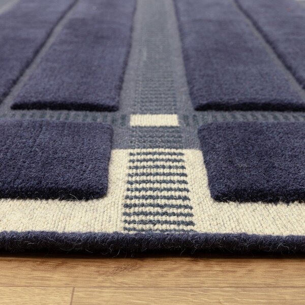 Tmavě modrý/béžový ručně tkaný vlněný koberec 120x170 cm – Asiatic Carpets