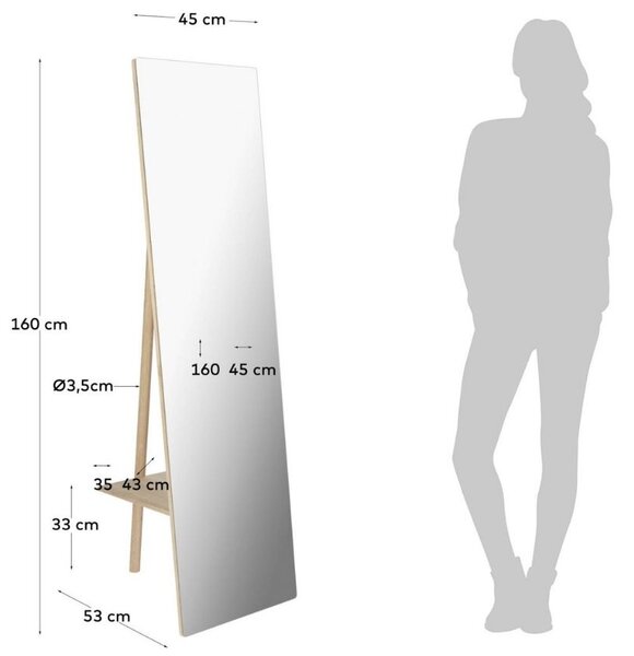 Jasanové stojací zrcadlo Kave Home Keisy 45 x 160 cm