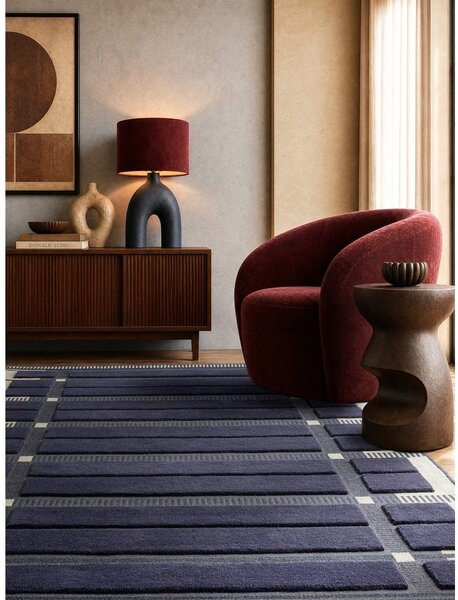 Tmavě modrý/béžový ručně tkaný vlněný koberec 120x170 cm – Asiatic Carpets