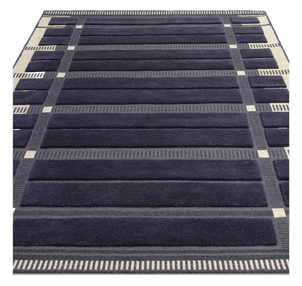 Tmavě modrý/béžový ručně tkaný vlněný koberec 120x170 cm – Asiatic Carpets
