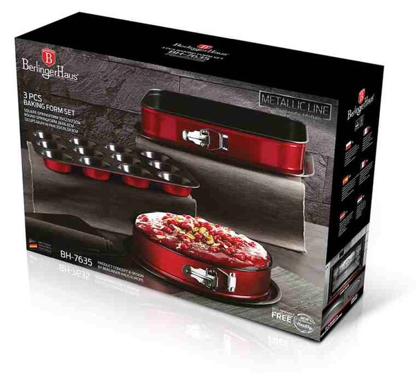Sada pečicích forem s titanovým povrchem 3 ks Burgundy Metallic Line muffin