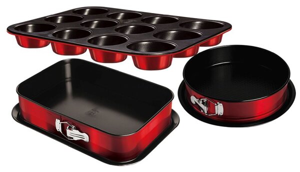 Sada pečicích forem s titanovým povrchem 3 ks Burgundy Metallic Line muffin