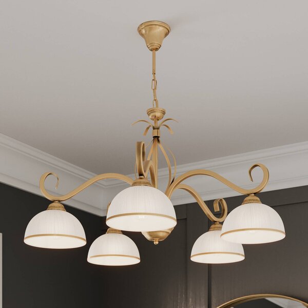 EMIBIG LIGHTING Závěsné světlo Wivara 5, pětilampové, zlaté, stmívatelný, Mosaz / zlato, Obývací pokoj / jídelna, kov, Starožitný