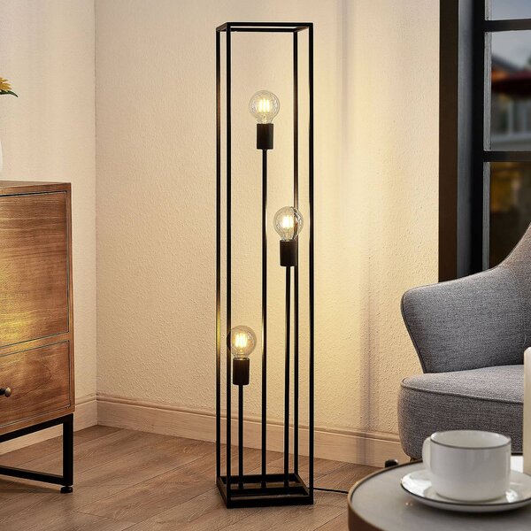 Lindby Stojací lampa Krisha, černá, kov, 3 světla, E27, Černá, Obývací pokoj / jídelna, kov, Vintage
