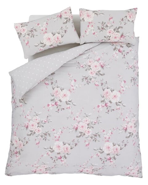 Prodloužené šedé povlečení na dvoulůžko 230x220 cm Canterbury Floral – Catherine Lansfield