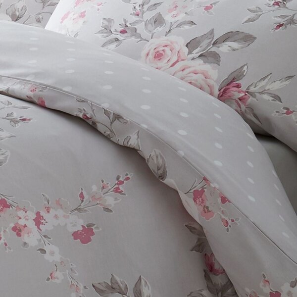 Prodloužené šedé povlečení na dvoulůžko 230x220 cm Canterbury Floral – Catherine Lansfield