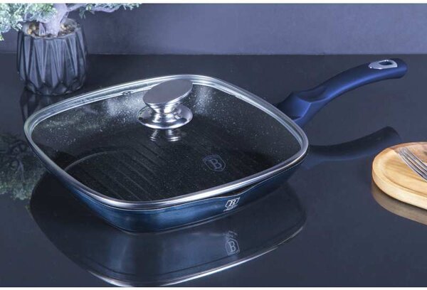 Grilovací pánev s mramorovým povrchem a poklicí 28 cm Aquamarine Metallic Line