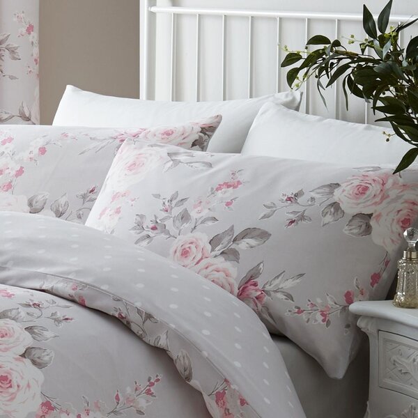 Prodloužené šedé povlečení na dvoulůžko 230x220 cm Canterbury Floral – Catherine Lansfield