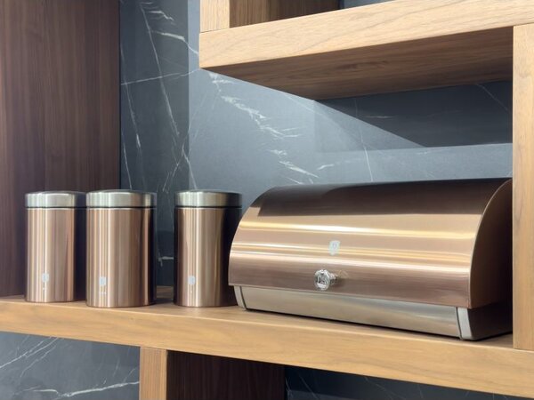 Chlebovka nerez se sadou 3 ks skladovacích nádob Rosegold Metallic Line