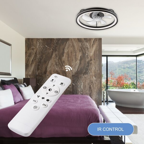 LED Stropní svítidlo s ventilátorem FARGO LED/37W/230V černá + DO