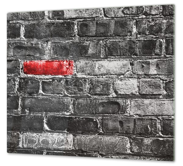 Ochranná deska šedá cihlová zeď, červený detail - 52x60cm / S lepením na zeď