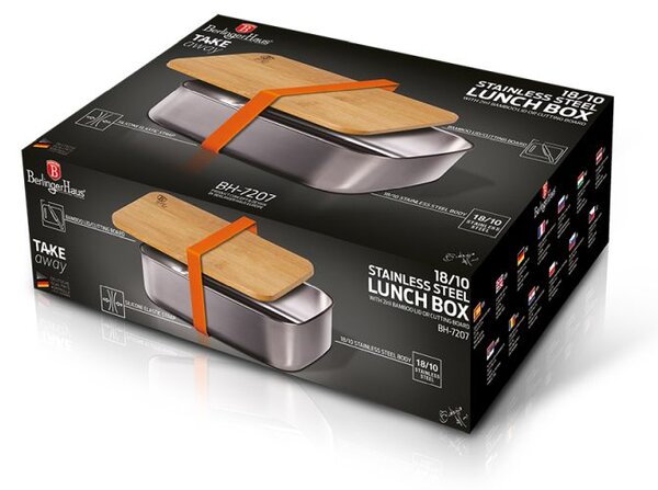 Svačinový box s bambusovým víkem, nerezová ocel