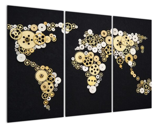 Mapa světa z ozubených kol - obraz na stěnu (120x80cm)