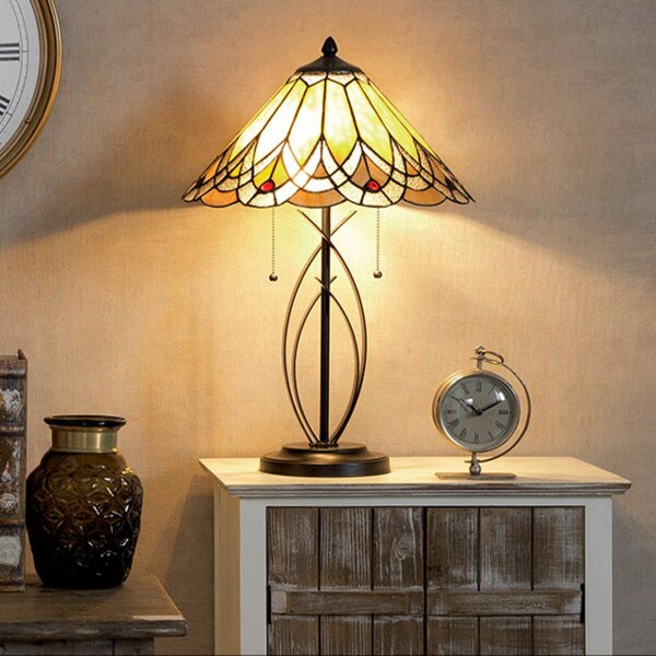 Clayre&Eef Stolní lampa 5186 s jantarovým stínidlem, Krémová / jantar, Obývací pokoj / jídelna, Sklo, Tiffany
