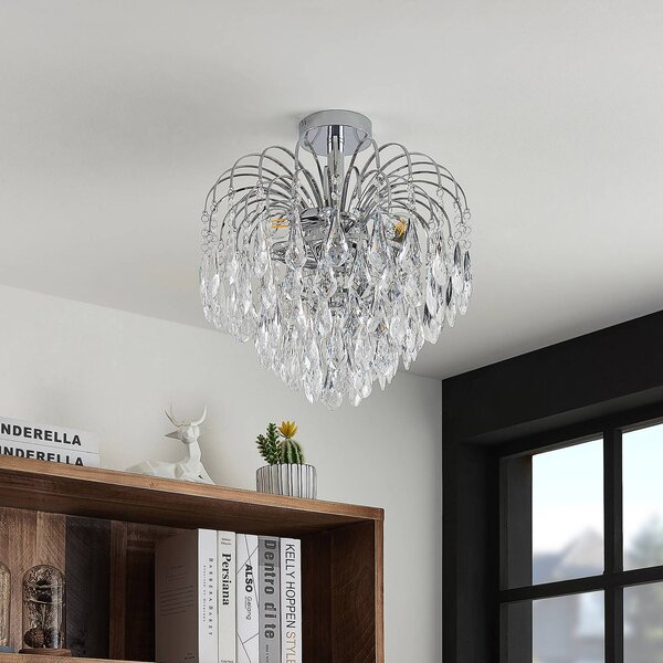 Lindby Stropní svítidlo Silino, šedé, kov, Ø 40 cm, E14, stmívatelný, Chrom / stříbro, Obývací pokoj / jídelna, kov, Moderní