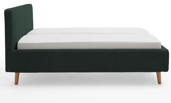Tmavě zelená manšestrová dvoulůžková postel Meise Möbel Mattis 180 x 200 cm s úložným prostorem