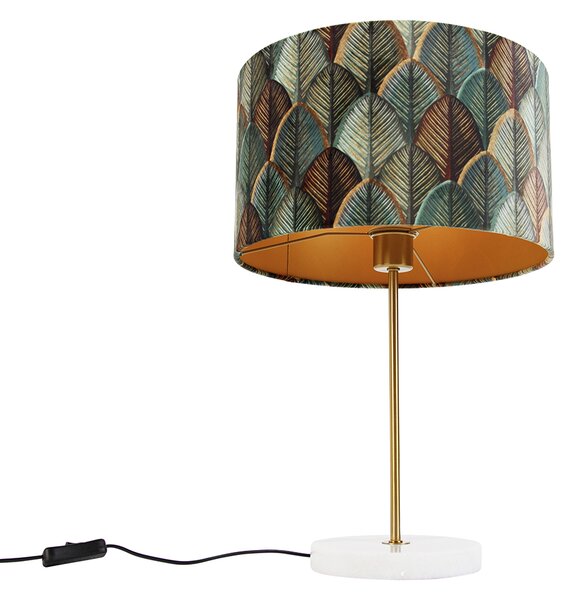 Stolní lampa z mosazi s sametovým stínidlem s designem listů a zlatým vnitřkem - Kaso