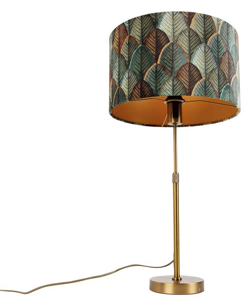 Stolní lampa bronzová s sametovým stínidlem s motivem listů a zlatým vnitřkem - Parte