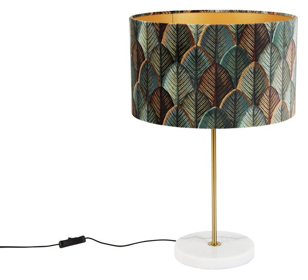 Stolní lampa z mosazi s sametovým stínidlem s designem listů a zlatým vnitřkem - Kaso