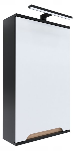 Skříňka se zrcadlem černá 45x16x75 černá/dub LED chrom Omeble