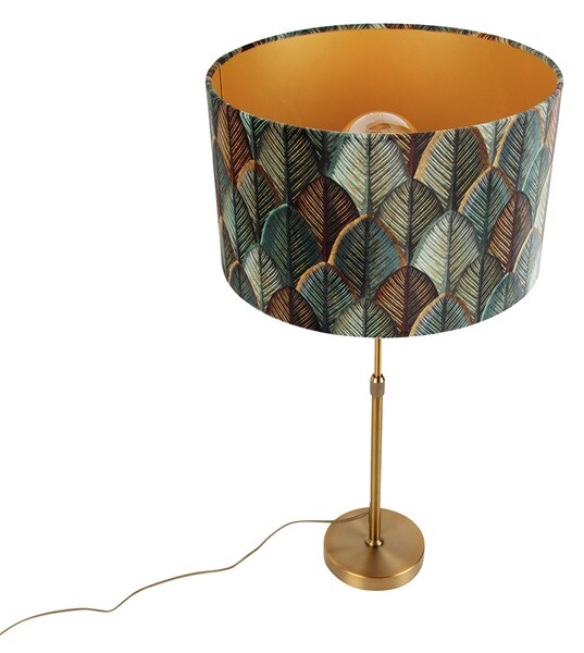 Stolní lampa bronzová s sametovým stínidlem s motivem listů a zlatým vnitřkem - Parte