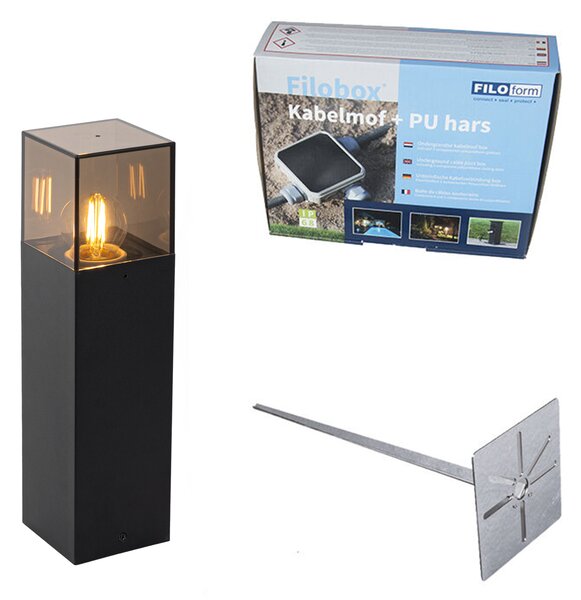 Stojací venkovní lampa černá s kouřovým stínítkem 30 cm - Dánsko