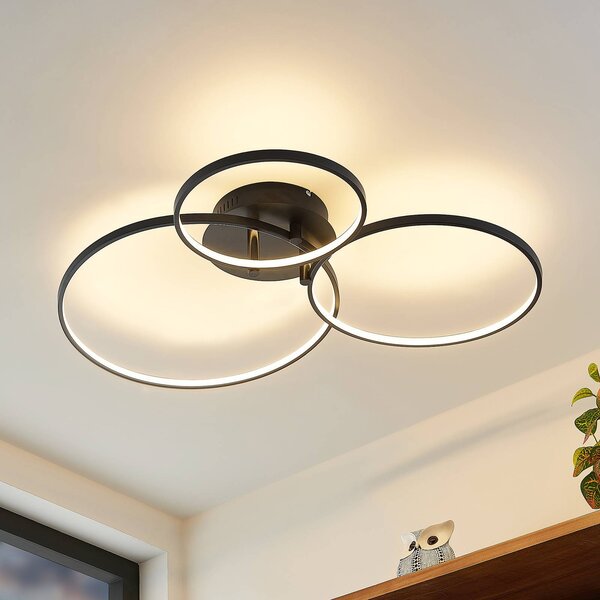 Lindby LED stropní svítidlo Rayk, černé, kov, 77 cm, stmívatelné, stmívatelný, Černá, Obývací pokoj / jídelna, Moderní