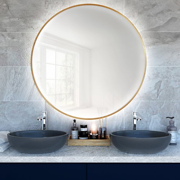 Baltica Design Bright zrcadlo 60x60 cm kulatý s osvětlením zlatá 5904107900094