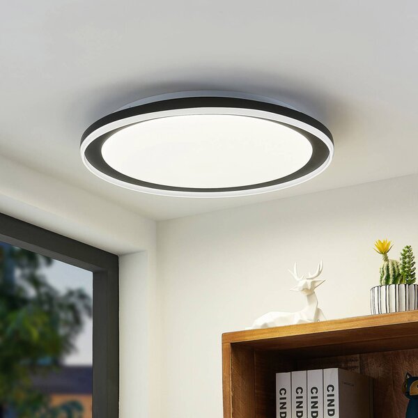 Lindby LED stropní svítidlo Verdan, černé, kovové, stmívatelné,, stmívatelný, Černá, Obývací pokoj / jídelna, kov, Moderní