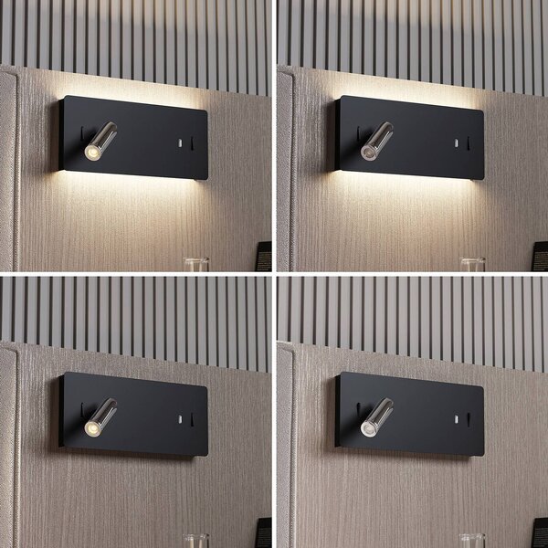 Lucande Nástěnné svítidlo LED Kimo, 32 cm, černá, hliník, USB, Černá, Obývací pokoj / jídelna, kov, Moderní