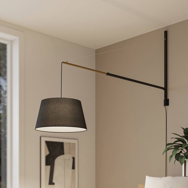 Lucande Nástěnné svítidlo Beleza, výška 150 cm, výsuvné, textilní, Černá, Obývací pokoj / jídelna, Hliník, Moderní
