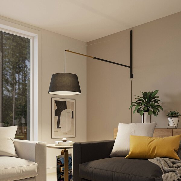 Lucande Nástěnné svítidlo Beleza, výška 150 cm, výsuvné, textilní, Černá, Obývací pokoj / jídelna, Hliník, Moderní