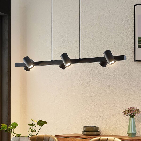 Lindby Závěsné svítidlo Savoli, 116 cm, černá, 6 světel, ocel, stmívatelný, Černá, Obývací pokoj / jídelna, kov, Moderní