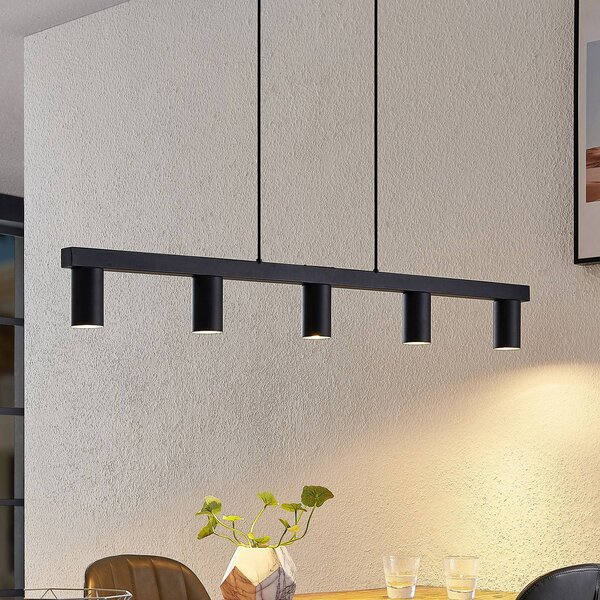 Lindby Závěsná lampa Baliko, černá, 116 cm, 5 světel, GU10, stmívatelný, Černá, Obývací pokoj / jídelna, kov, Moderní