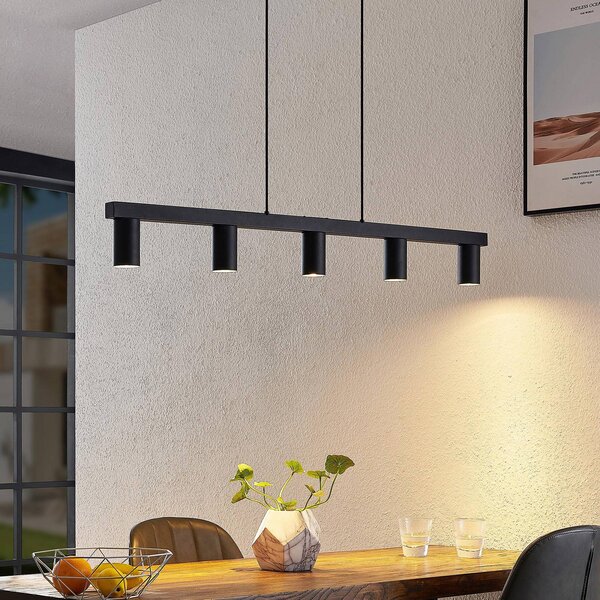Lindby Závěsná lampa Baliko, černá, 116 cm, 5 světel, GU10, stmívatelný, Černá, Obývací pokoj / jídelna, kov, Moderní