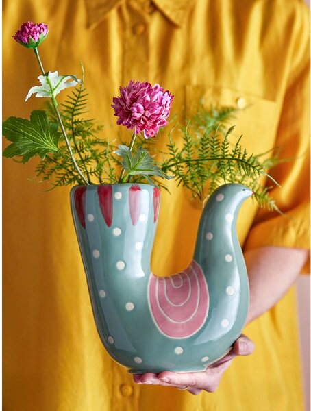 Zelená ručně malovaná váza z kameniny (výška 19 cm) Trudy – Bloomingville