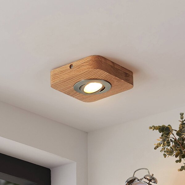 Lindby LED stropní svítidlo Mikari, 14 cm, dřevo, otočné, Světlé dřevo, Obývací pokoj / jídelna, Dřevo, Moderní