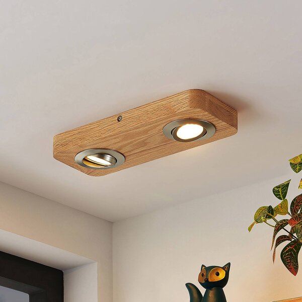 Lindby LED stropní svítidlo Mikari, 30 cm, dřevo, otočné, Světlé dřevo, Obývací pokoj / jídelna, Dřevo, Moderní